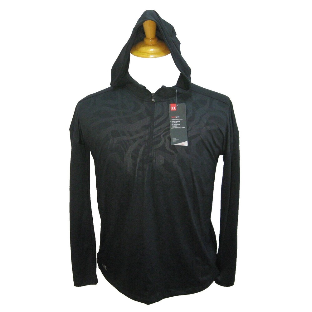 New UNDER ARMOUR Women's Medium Black Long Sleeve Hoodie Athletic Hooded T-Shirt